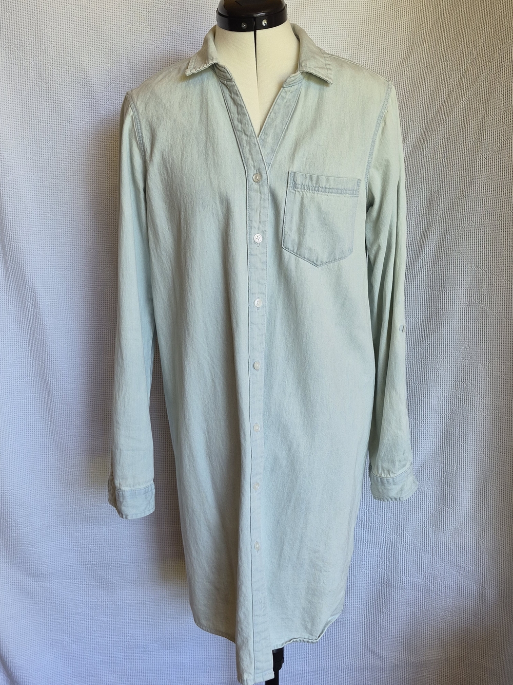 Thread & Supply Light Wash Denim Button-Down Shirt Dress